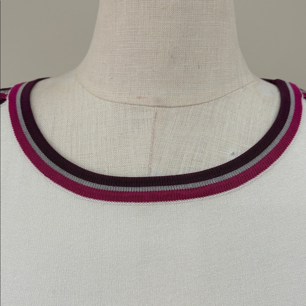 Nwt Karen Millen Ivory Knit Sweater Pink Merlot Grey Accents Cold Shoulder Xs — image 5 of 8